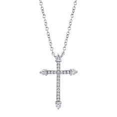 image of Shy Creation 1/6ctw Diamond Cross White Gold Pendant Necklace with sku:SC55020905