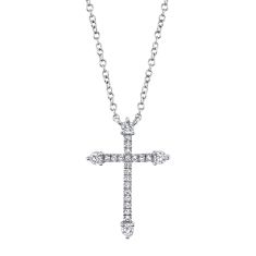 Shy Creation 1/6ctw Diamond Cross White Gold Pendant Necklace