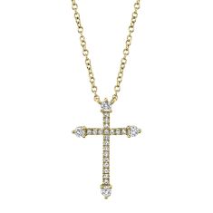 Shy Creation 1/6ctw Diamond Cross Yellow Gold Pendant Necklace