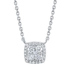 Shy Creation 1/6ctw Diamond Cushion-Shaped White Gold Pendant Necklace