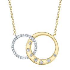 Shy Creation 1/6ctw Diamond Double Circle Two-Tone Gold Necklace