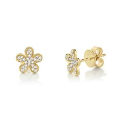Shy Creation 1/6ctw Diamond Flower Yellow Gold Stud Earrings