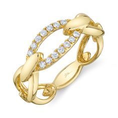 Shy Creation 1/6ctw Diamond Oval Link Yellow Gold Ring - Size 7