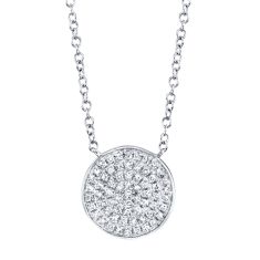 Shy Creation 1/6ctw Diamond Pave Circle White Gold Necklace