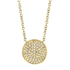 Shy Creation 1/6ctw Diamond Pave Circle Yellow Gold Necklace