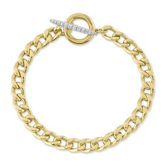 Shy Creation 1/6ctw Round Diamond Yellow Gold Link Bracelet