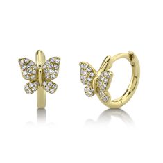 Shy Creation 1/8ctw Diamond Butterfly Yellow Gold Huggie Hoop Earrings