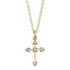 Shy Creation 1/8ctw Diamond Cross Yellow Gold Pendant Necklace