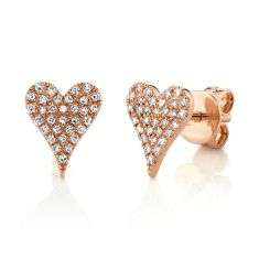 Shy Creation 1/8ctw Diamond Heart Rose Gold Stud Earrings