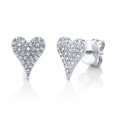 Shy Creation 1/8ctw Diamond Heart White Gold Stud Earrings