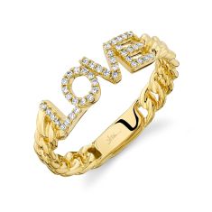 Shy Creation 1/8ctw Diamond Love Link Yellow Gold Ring