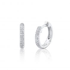 Shy Creation 1/8ctw Diamond Pavé White Gold Huggie Hoop Earrings