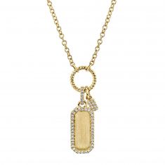 Shy Creation 1/8ctw Diamond Yellow Gold Dog Tag Necklace