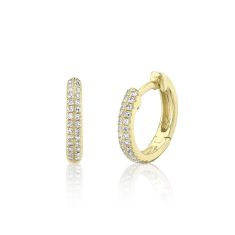 Shy Creation 1/8ctw Diamond Yellow Gold Huggie Hoop Earrings