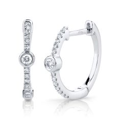 Shy Creation 1/8ctw Round Diamond White Gold Bezel Hoop Earrings