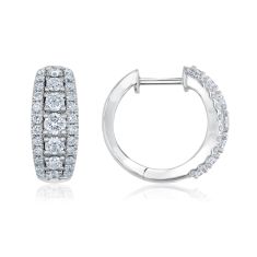 Shy Creation 1ctw Diamond Multi-Row White Gold Hoop Earrings