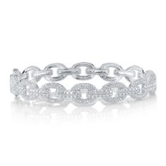 Shy Creation 2ctw Diamond Oval Link White Gold Bangle Bracelet