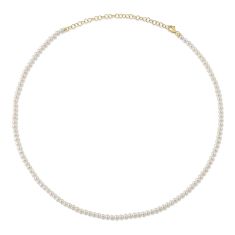 Shy Creation 3-4mm Freshwater Cultured Pearl Yellow Gold Strand Necklace