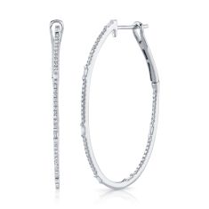Shy Creation 3/8ctw Baguette and Round Diamond White Gold Oval Hoop Earrings