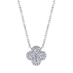 Shy Creation 3/8ctw Diamond Clover White Gold Necklace