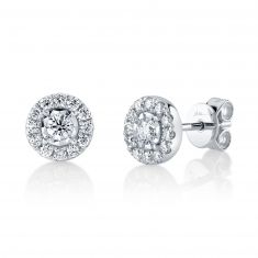 Shy Creation 3/8ctw Diamond Halo White Gold Stud Earrings