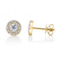 Shy Creation 3/8ctw Diamond Halo Yellow Gold Stud Earrings