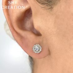 Shy Creation 3/8ctw Diamond Halo Yellow Gold Stud Earrings