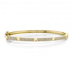 Shy Creation 3/8ctw Diamond Pav Pyramid Stud Yellow Gold Bangle Bracelet