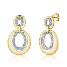 Shy Creation 3/8ctw Round Diamond Two-Tone Gold Oval Drop Earrings