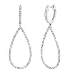 Shy Creation 3/8ctw Round Diamond White Gold Hoop Drop Earrings