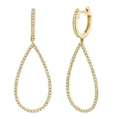 Shy Creation 3/8ctw Round Diamond Yellow Gold Hoop Drop Earrings