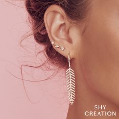 Shy Creation 5/8ctw Diamond Feather Yellow Gold Drop Earrings