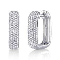 Shy Creation 5/8ctw Diamond Pave White Gold Rectangle Hoop Earrings