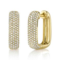 Shy Creation 5/8ctw Diamond Pave Yellow Gold Rectangle Hoop Earrings