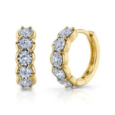 Shy Creation 5/8ctw Diamond Yellow Gold Huggie Hoop Earrings
