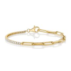 Shy Creation 5/8ctw Diamond Yellow Gold Paperclip Link Bracelet