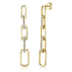 Shy Creation 5/8ctw Round Diamond Yellow Gold Paperclip Link Drop Earrings