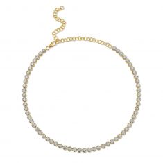 Shy Creation 5ctw Diamond Yellow Gold Tennis Necklace