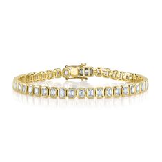 Shy Creation 6 5/8ctw Emerald Diamond Yellow Gold Tennis Bracelet