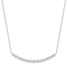 Shy Creation 7/8ctw Diamond Curved Bar White Gold Necklace