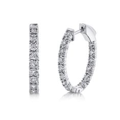 Shy Creation 7/8ctw Diamond White Gold Oval Inside Out Hoop Earrings