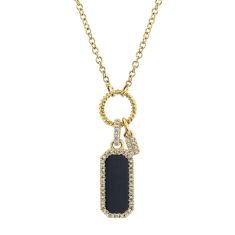 Shy Creation Black Onyx and 1/8ctw Diamond Yellow Gold Dog Tag Necklace