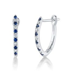Shy Creation Blue Sapphire and 1/10ctw Diamond White Gold Hoop Earrings