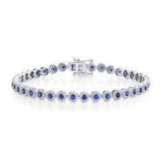 Shy Creation Blue Sapphire and 1 1/4ctw Diamond Halo White Gold Bracelet