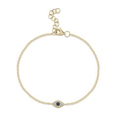 Shy Creation Blue Sapphire and 1/20ctw Round Diamond Yellow Gold Eye Bracelet