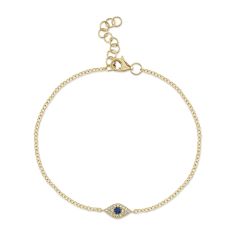 Shy Creation Blue Sapphire and 1/20ctw Round Diamond Yellow Gold Evil Eye Bracelet