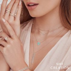 Shy Creation Composite Turquoise and 1/10ctw Diamond Heart Yellow Gold Necklace