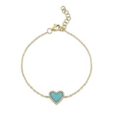 Shy Creation  Composite Turquoise and 1/10ctw Round Diamond Yellow Gold Heart Bracelet