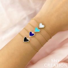 Shy Creation Composite Turquoise and 1/10ctw Round Diamond Yellow Gold Heart Bracelet