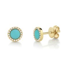 Shy Creation Composite Turquoise and 1/15ctw Diamond Yellow Gold Stud Earrings